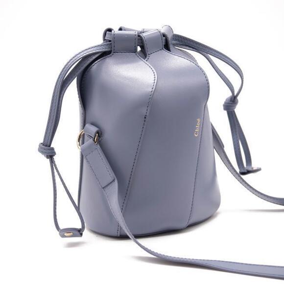 Chloe Bucket Tulip Mini Cross Body Blue Leather Shoulder Bag - Picture 5 of 12